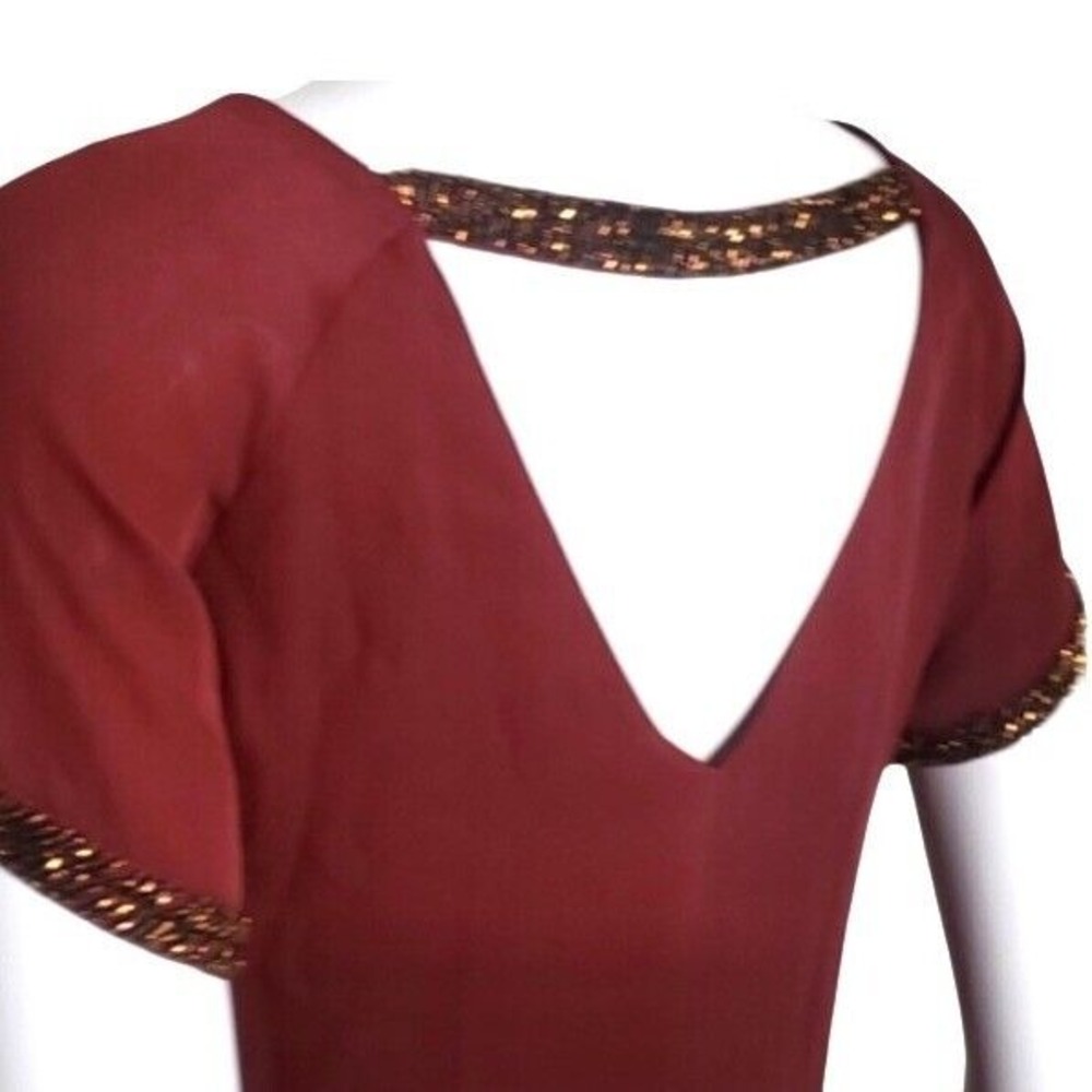 $328 REBECCA MINKOFF Zoey 100% Silk Beaded Top Merlot Cocktail Blouse SIZE 0 EUC - Picture 6 of 16